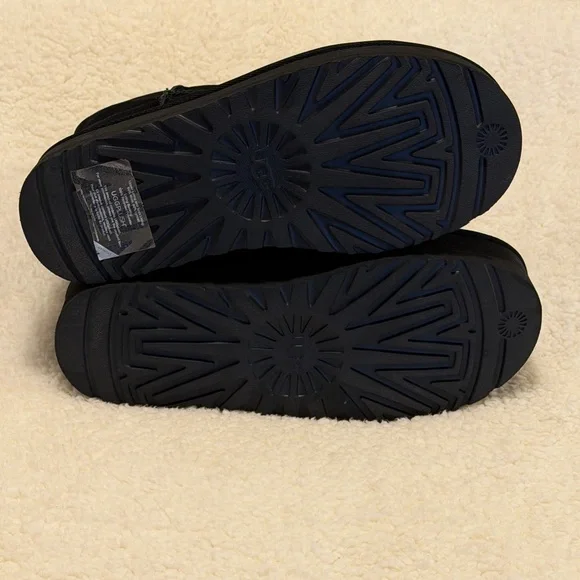 UGG Black Suede Shearling Platform Ankle Boots - Picture 6 of 6